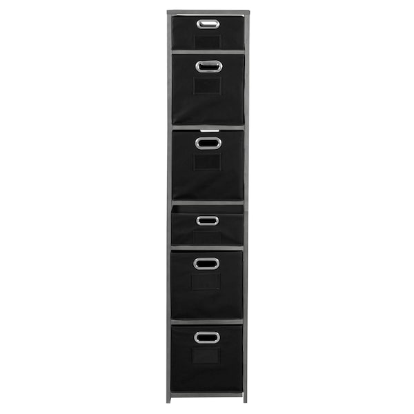 Flip Flop 67 In. Square Folding Bookcase With Folding Fabric Bins- Grey/Black